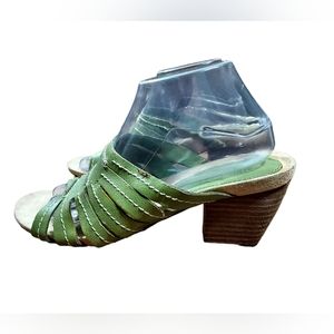 Merona 9 Sandals Open Toe Shoes Green 3" Heel Block Footwear (0956)